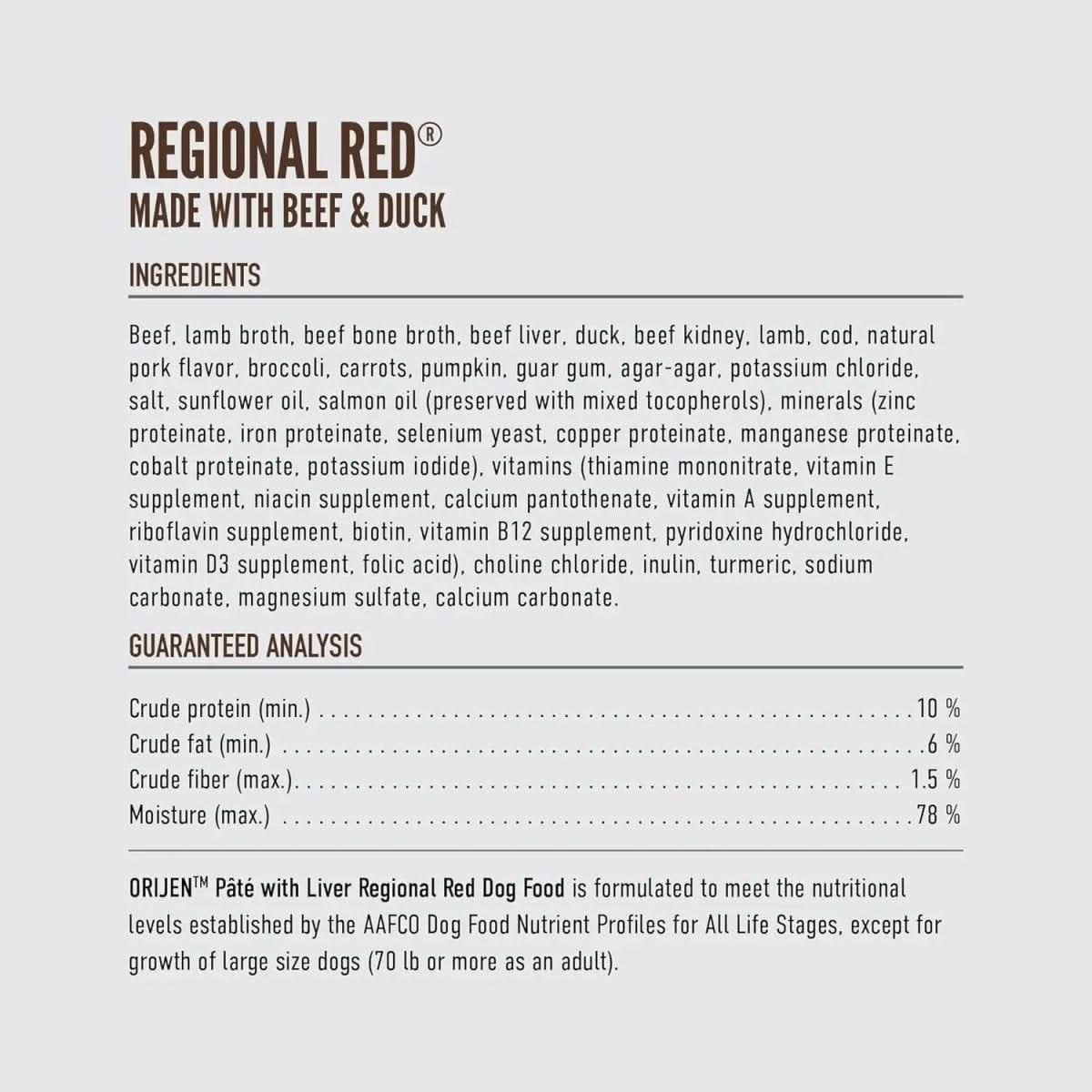 ORIJEN Adult High - Protein Regional Red Pate with Liver Wet Dog Food 12ea/12.8 oz - Talis Us