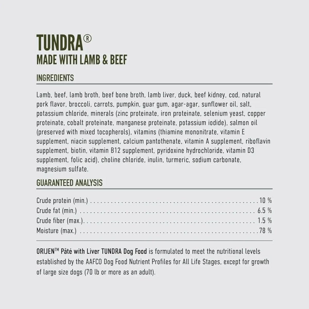 ORIJEN Adult High - Protein Tundra Pate with Liver Wet Dog Food - Talis Us