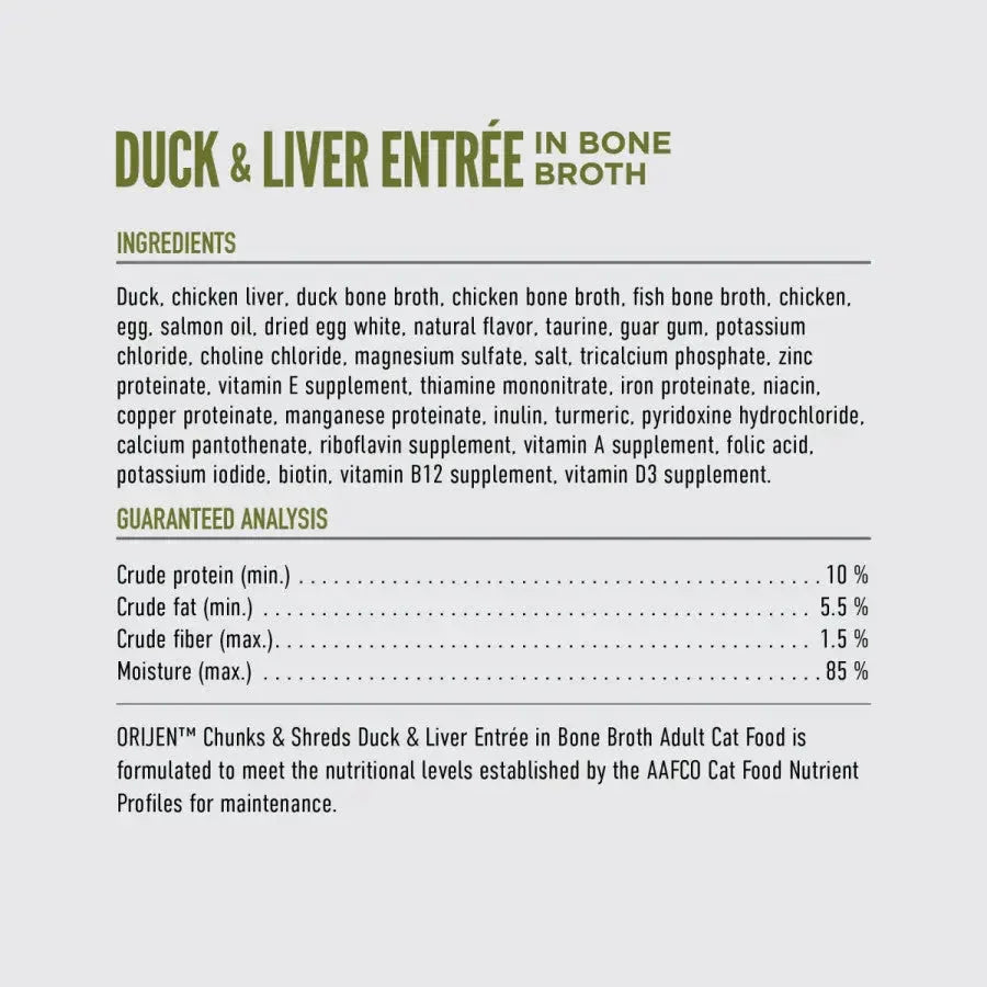 ORIJEN Duck & Liver Grain - Free Chunks in Gravy & Shreds Wet Cat Food - Talis Us