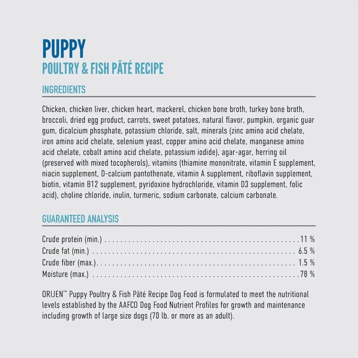 ORIJEN Puppy Recipe Poultry & Fish Pate Grain - Free Wet Dog Food - Talis Us