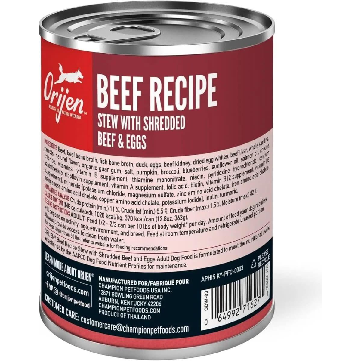 ORIJEN Real Meat Shreds Beef & Eggs Recipe Stew Grain - Free Wet Dog Food 12ea/12.8 oz - Talis Us