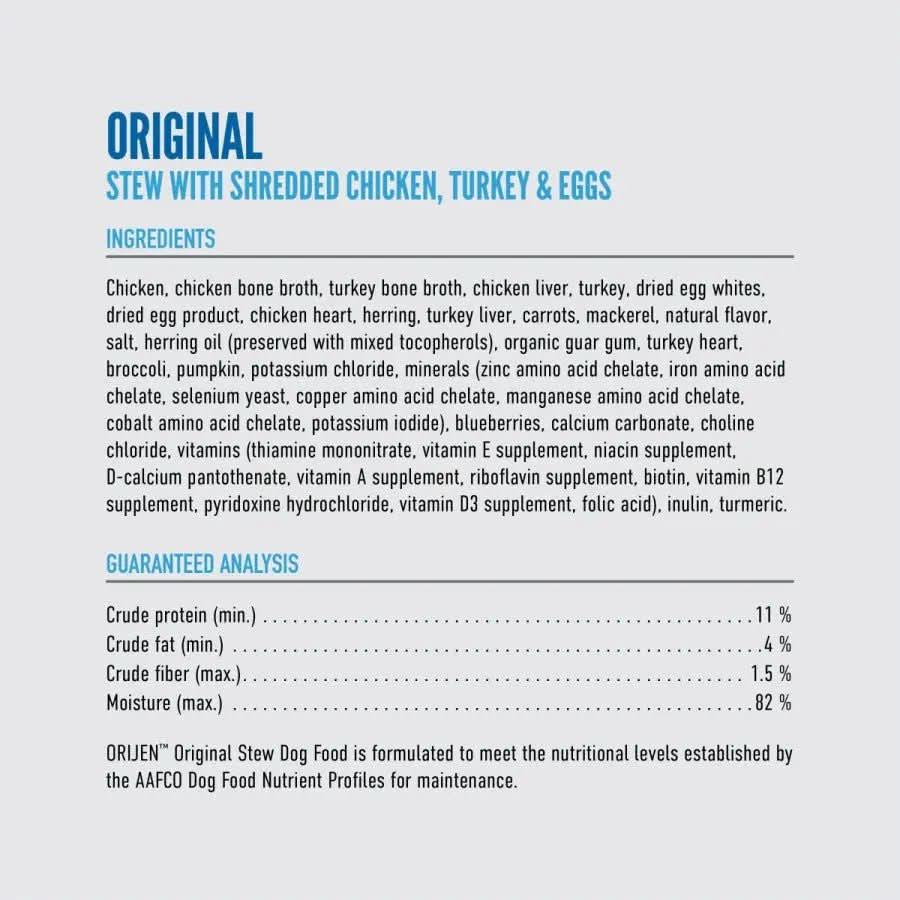 ORIJEN Real Meat Shreds Chicken, Turkey & Eggs Recipe Stew Grain - Free Wet Dog Food 12ea/12.8 oz - Talis Us