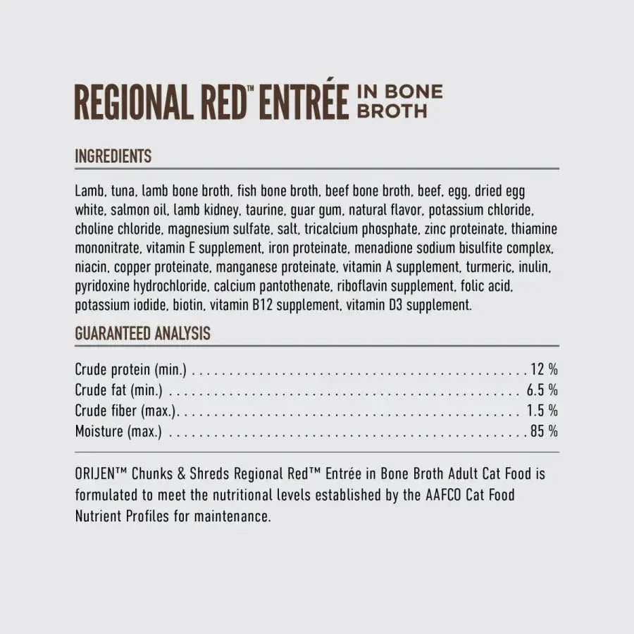 ORIJEN Regional Red Grain - Free Chunks in Gravy & Shreds Wet Cat Food - Talis Us