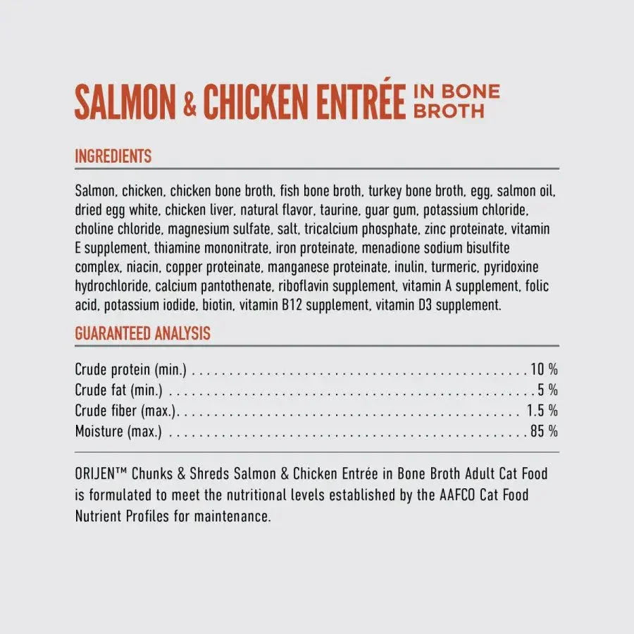 ORIJEN Salmon & Chicken Entree Grain - Free Chunks in Gravy & Shreds Wet Cat Food - Talis Us