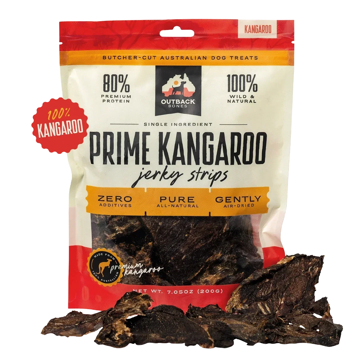 Outback Bones Prime Kangaroo Jerky Dog Treats with 80 percent protein and zero additives