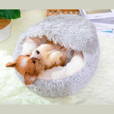 Cozy pearl grey cat cave bed with soft plush interior for comfort and warmth for pets