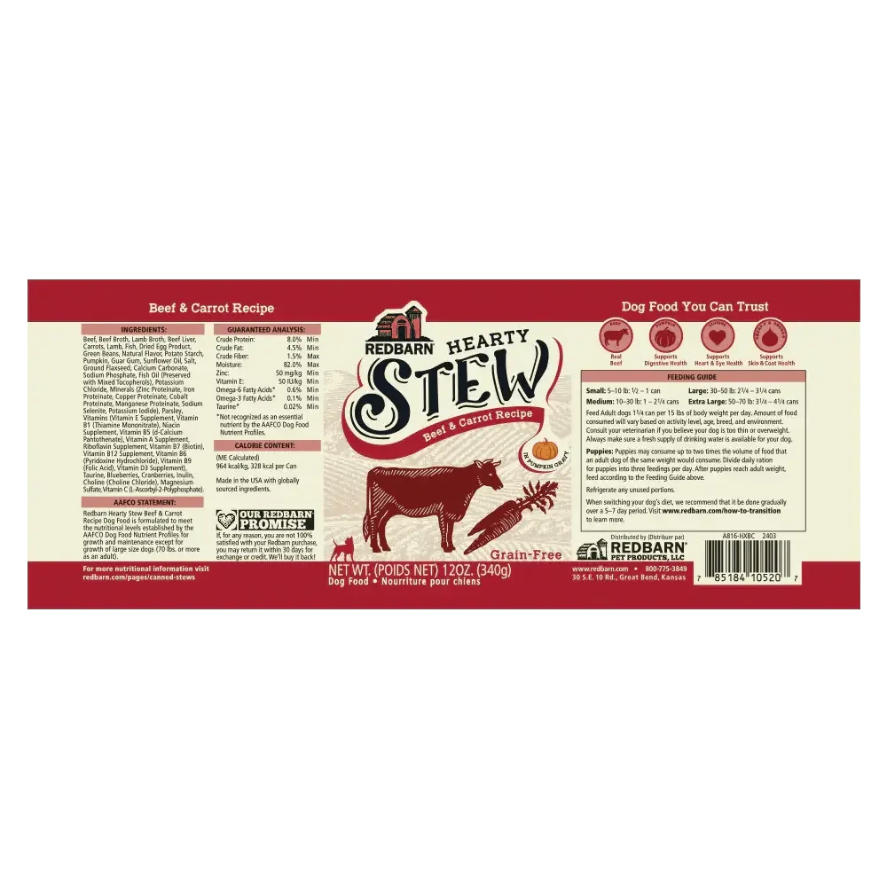 Redbarn Pet Products Hearty Stew All Life Stages Beef & Carrot Wet Dog Food 12ea/12 oz - Talis Us