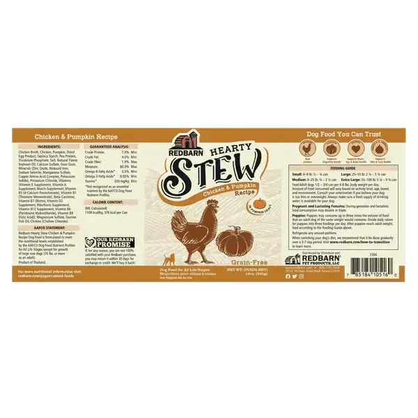 Redbarn Pet Products Hearty Stew All Life Stages Chicken & Pumpkin Wet Dog Food - Talis Us