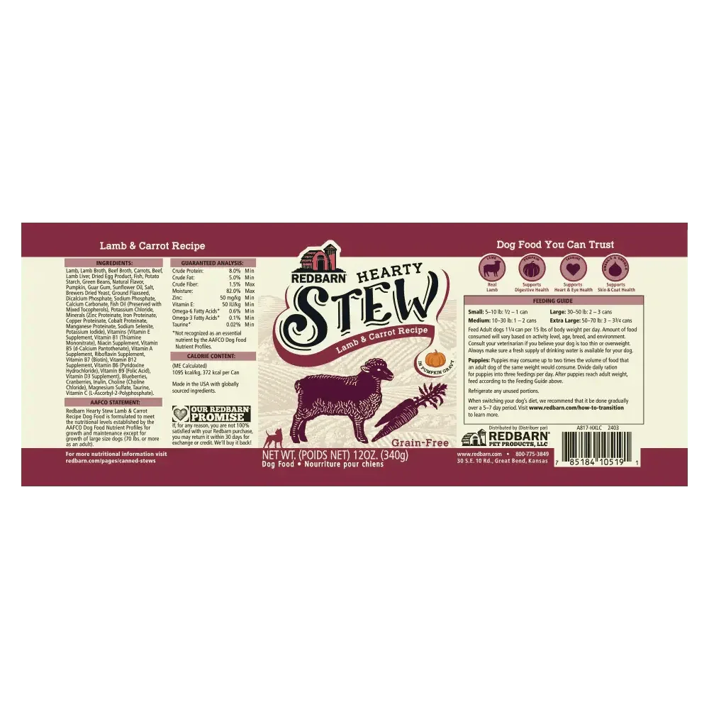 Redbarn Pet Products Hearty Stew All Life Stages Lamb & Carrot Wet Dog Food - Talis Us