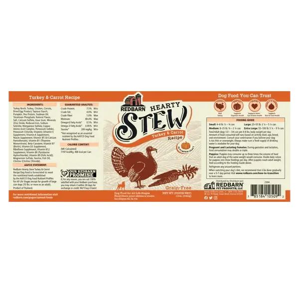 Redbarn Pet Products Hearty Stew All Life Stages Turkey & Carrot Wet Dog Food 12ea/12 oz - Talis Us