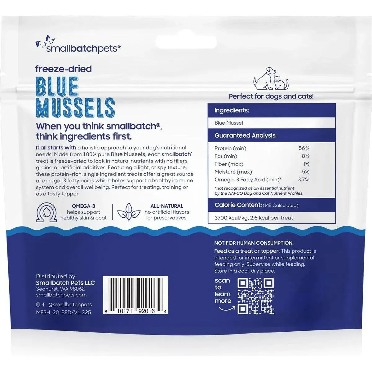 Smallbatch Pets Freeze - Dried Blue Mussels Dog & Cat Treat 2oz - Talis Us
