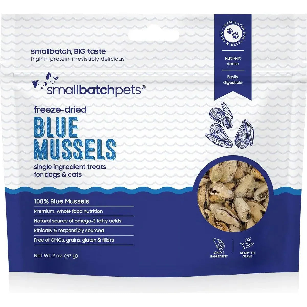 Smallbatch Pets Freeze - Dried Blue Mussels Dog & Cat Treat 2oz - Talis Us