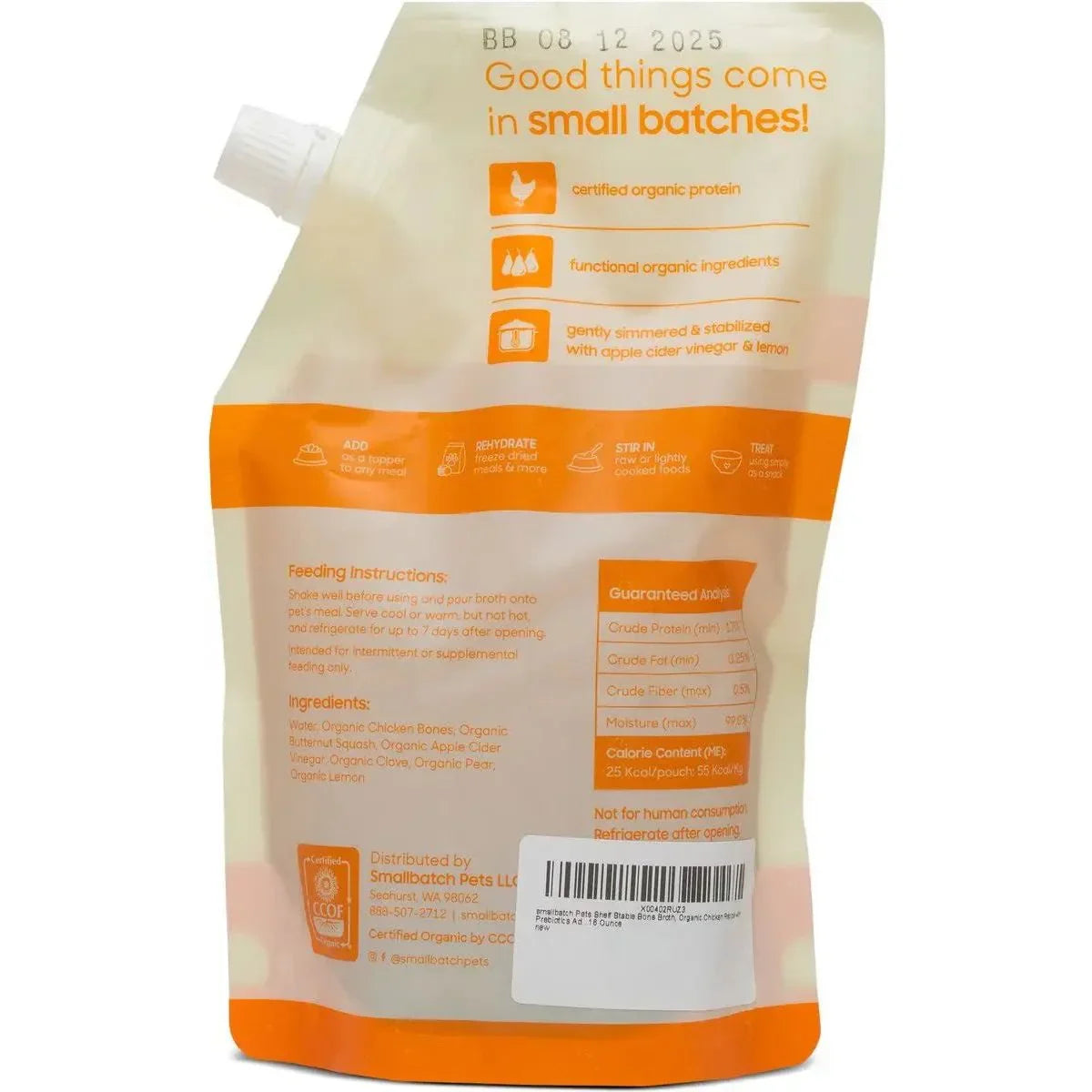 Smallbatch Pets Organic Shelf Stable Adult Chicken Bone Broth Wet Dog Food Topper 16oz - Talis Us