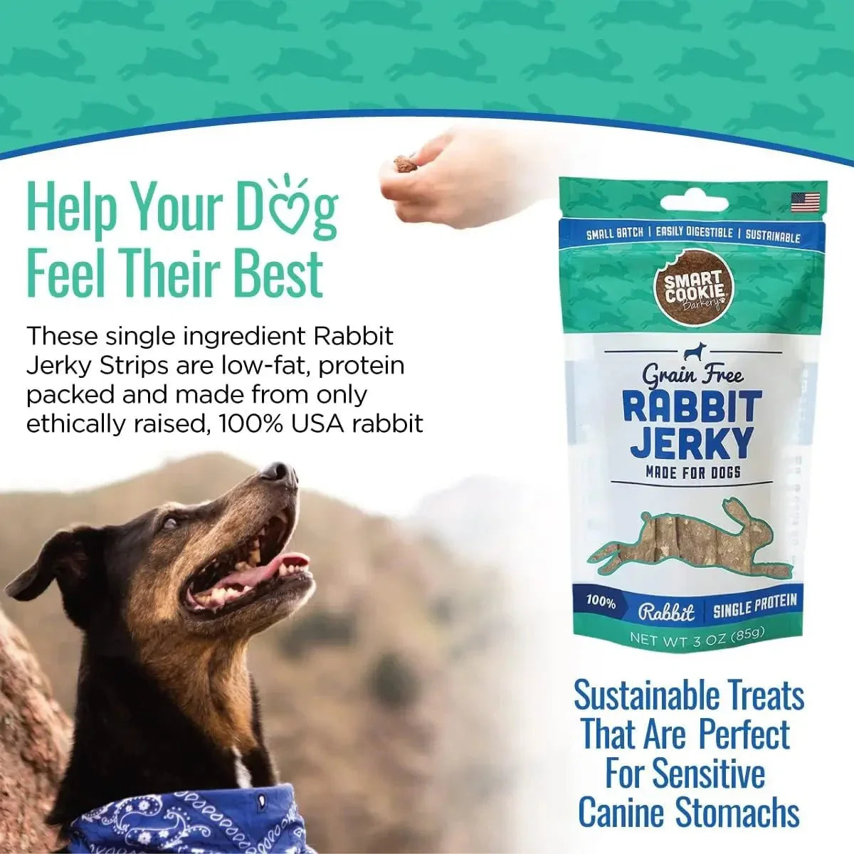 Smart Cookie Rabbit Jerky Strips - All - Natural Grain - Free Treats for Dogs & Cats 3oz - Talis Us