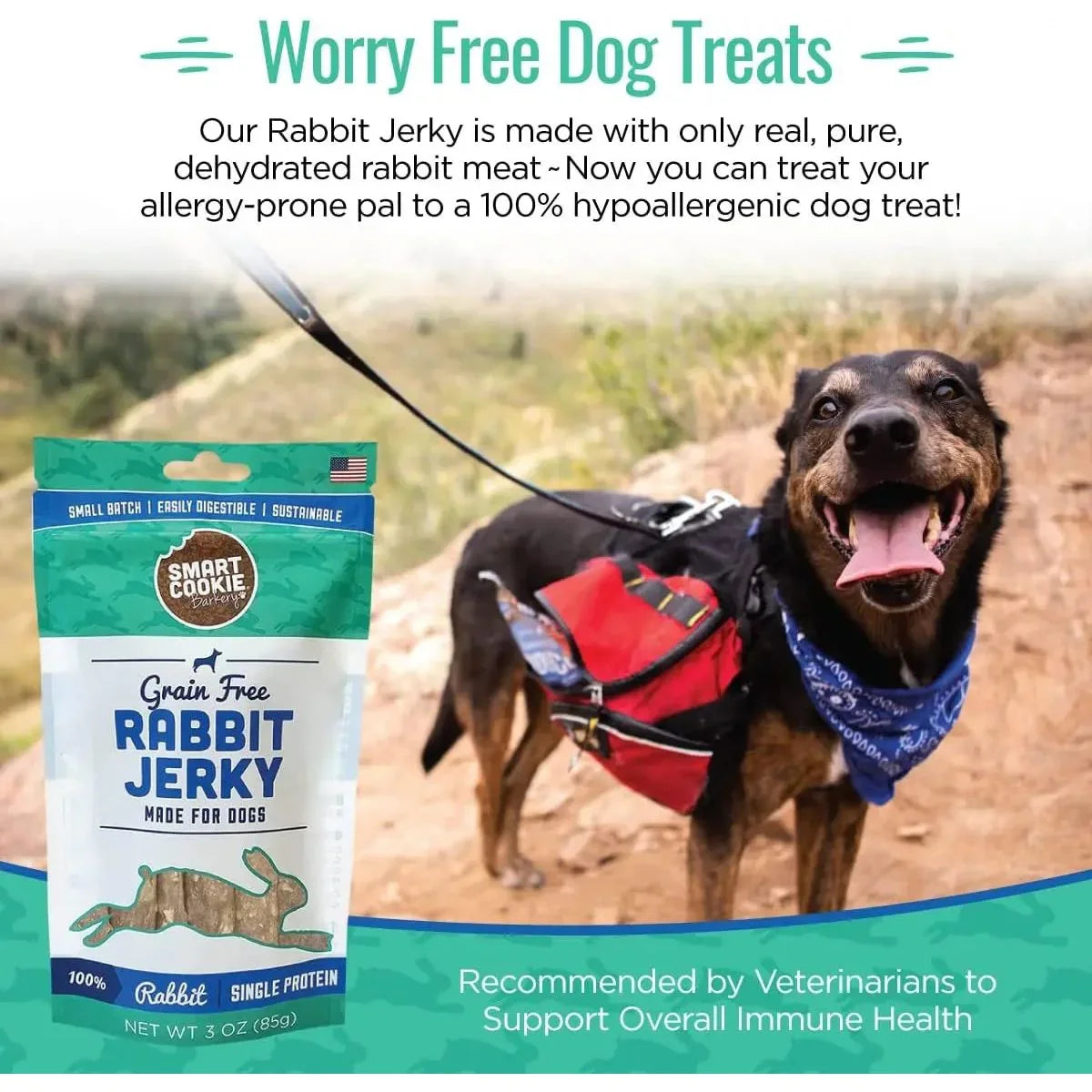 Smart Cookie Rabbit Jerky Strips - All - Natural Grain - Free Treats for Dogs & Cats 3oz - Talis Us