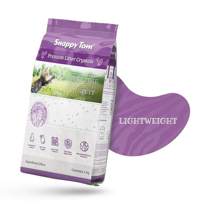 Snappy Tom Premium Litter Crystals in 4kg bag, scented non-clumping cat litter for easy cleanup