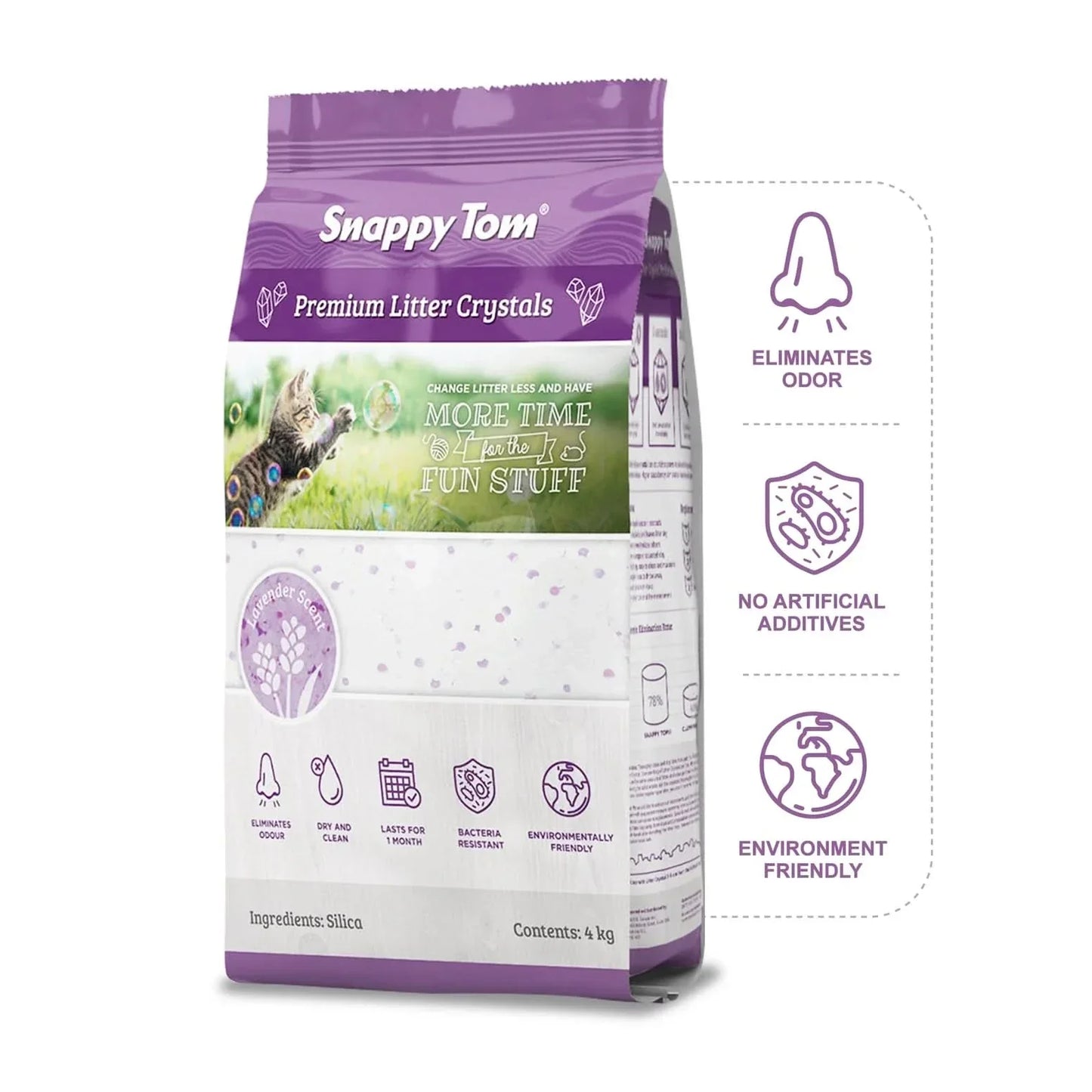 Snappy Tom Premium Scented Non-Clumping Cat Litter with Odor-Eliminating Crystals in 4kg Package