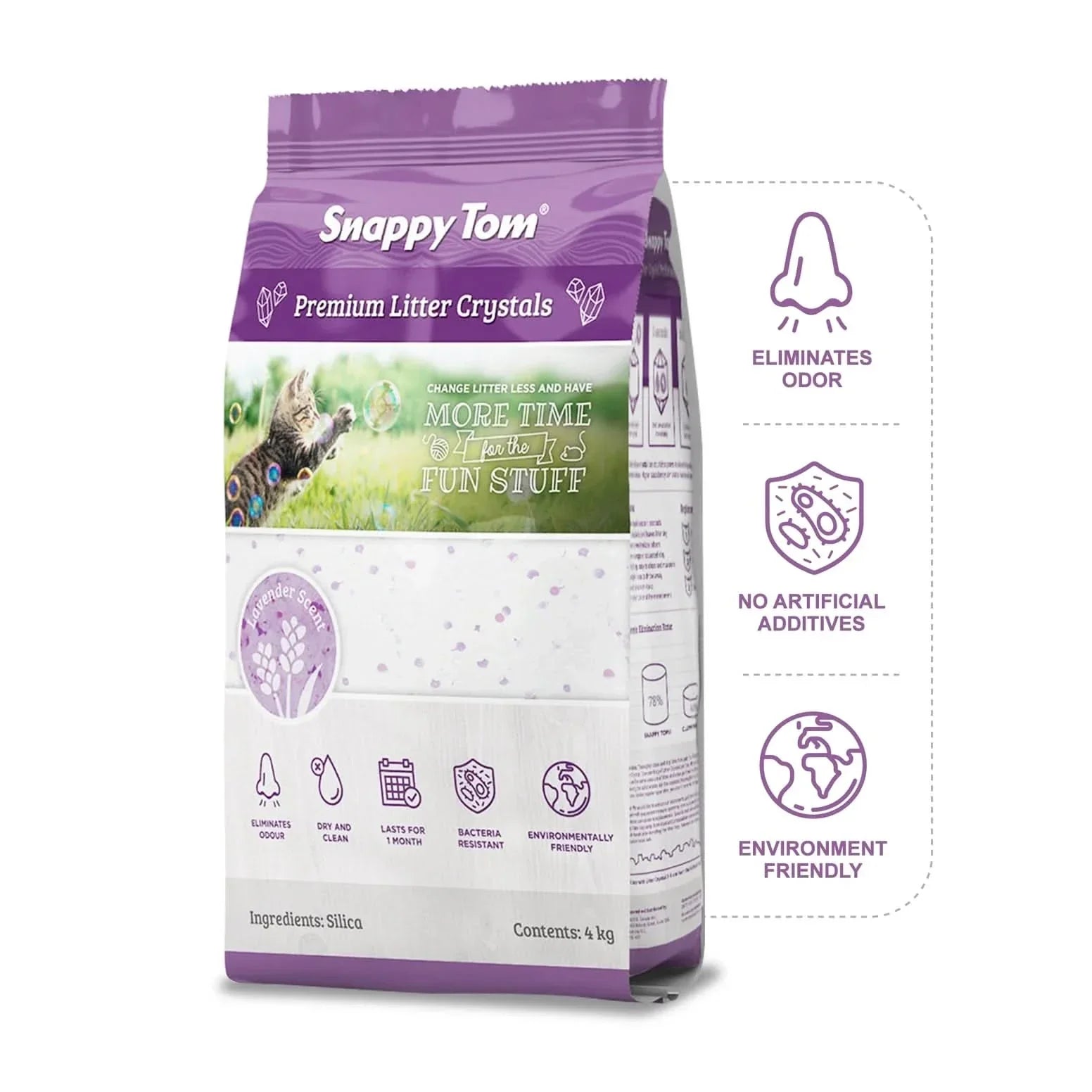 Snappy Tom Premium Scented Non-Clumping Cat Litter with Odor-Eliminating Crystals in 4kg Package