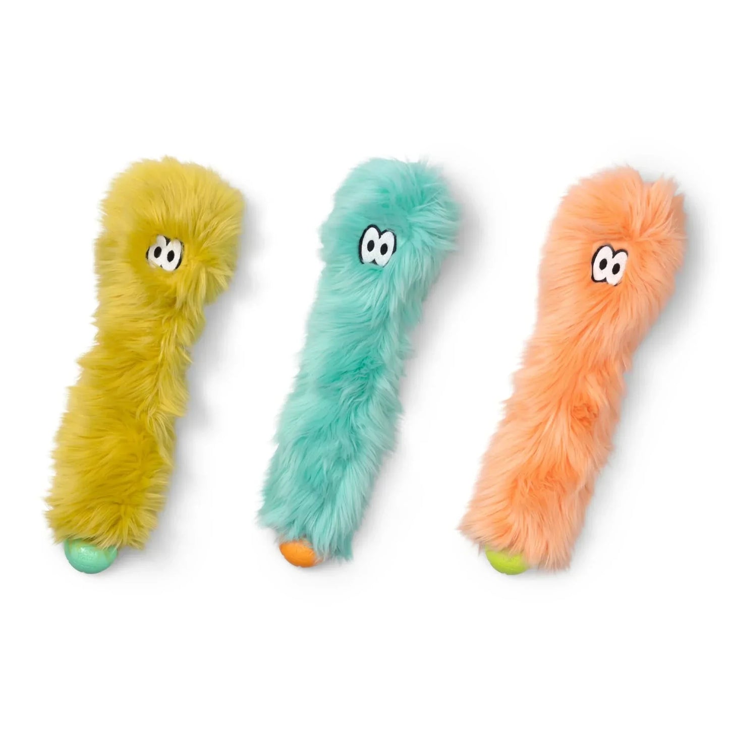 West Paw Squeaky Plush Dog Toy Set in Yellow, Green, and Orange for Fetch and Play