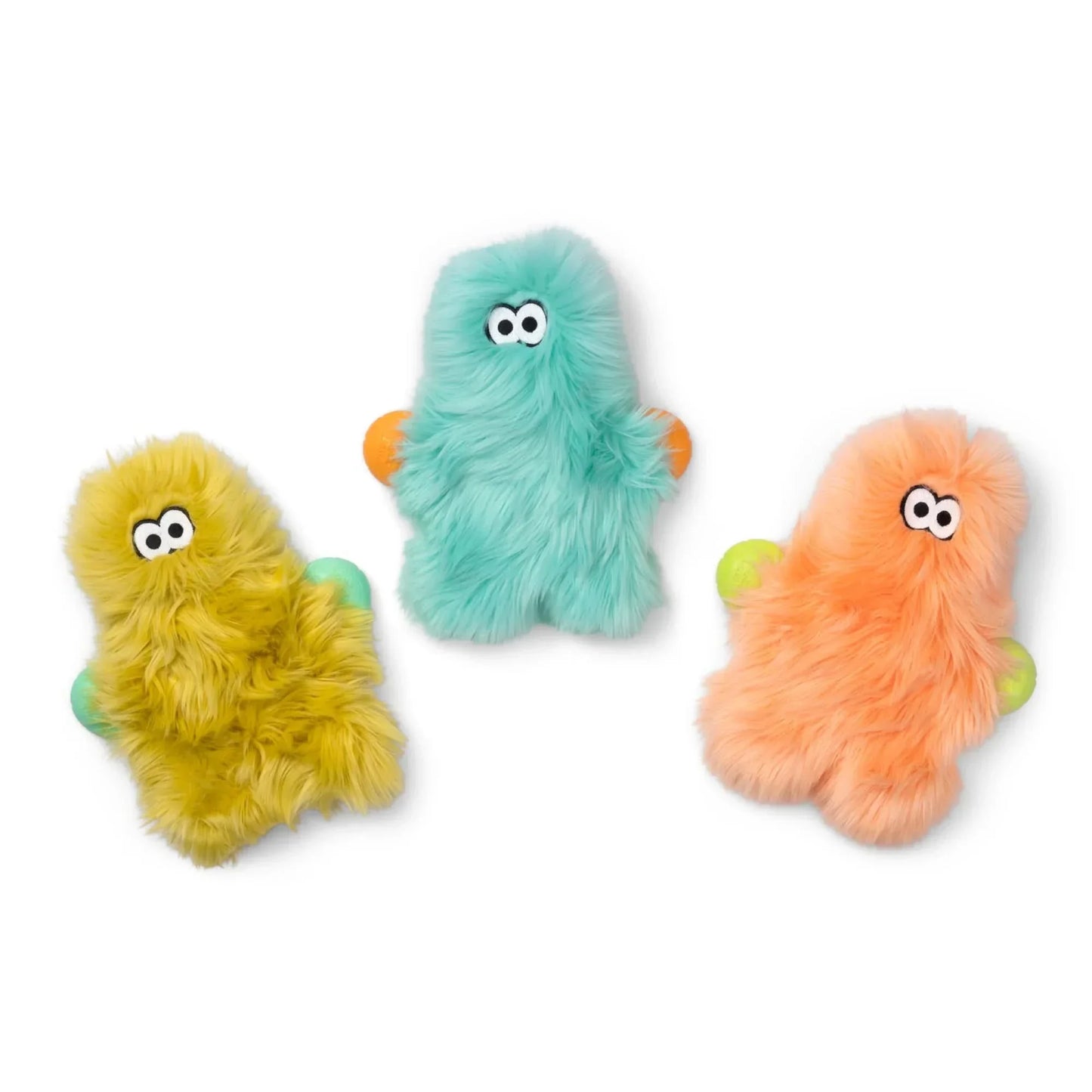 Colorful West Paw squeaky plush dog toy in yellow, teal, and orange for playful pups
