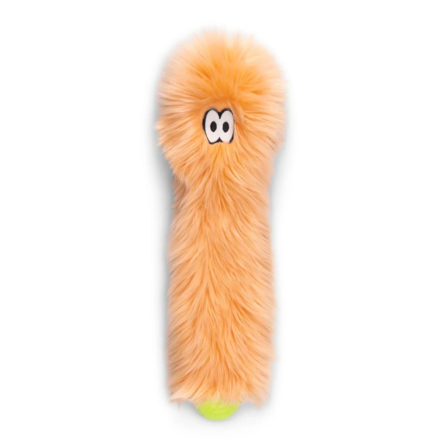 West Paw Squeaky Plush Dog Toy in Orange with Soft Fur and Vibrant Green Ball
