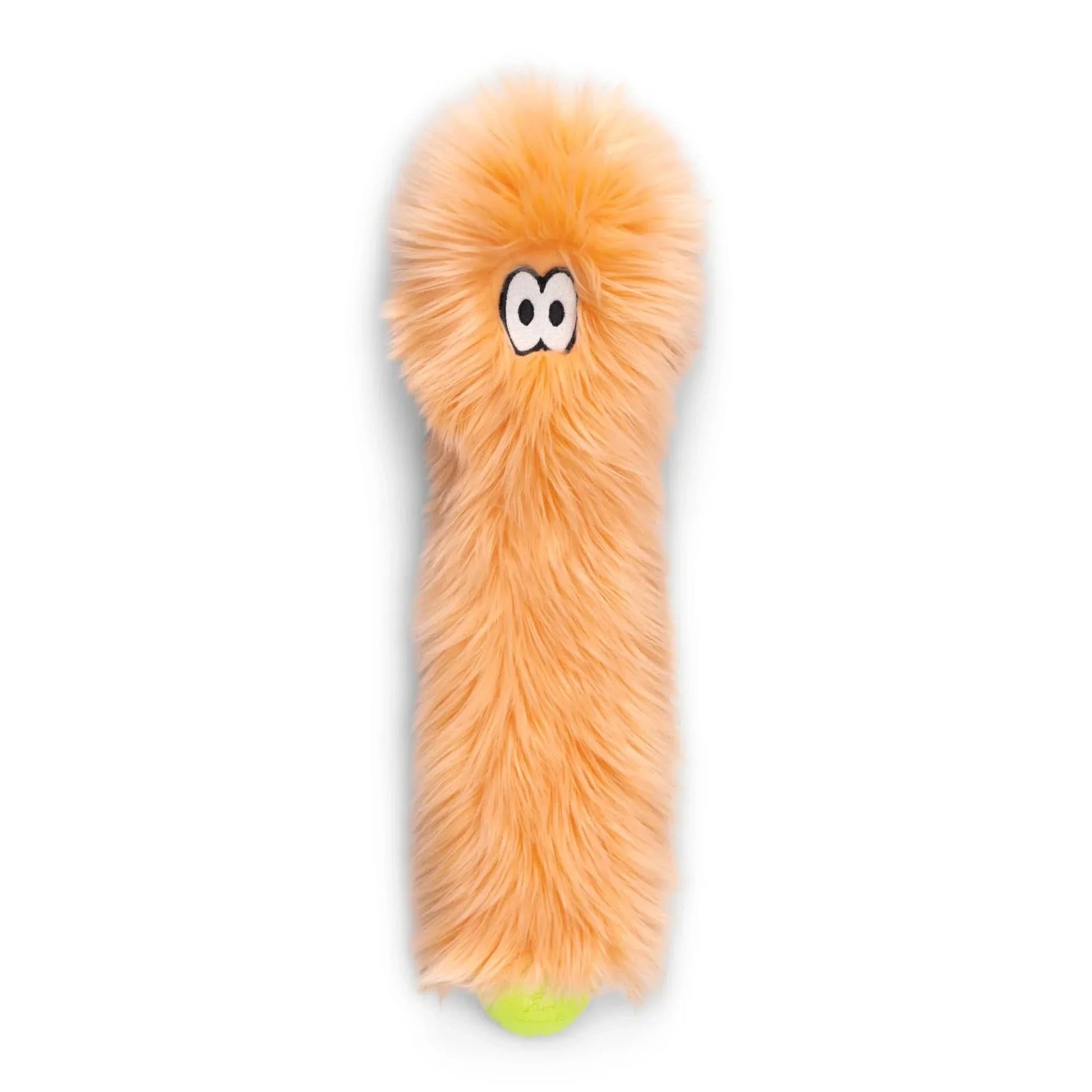 West Paw Squeaky Plush Dog Toy in Orange with Soft Fur and Vibrant Green Ball
