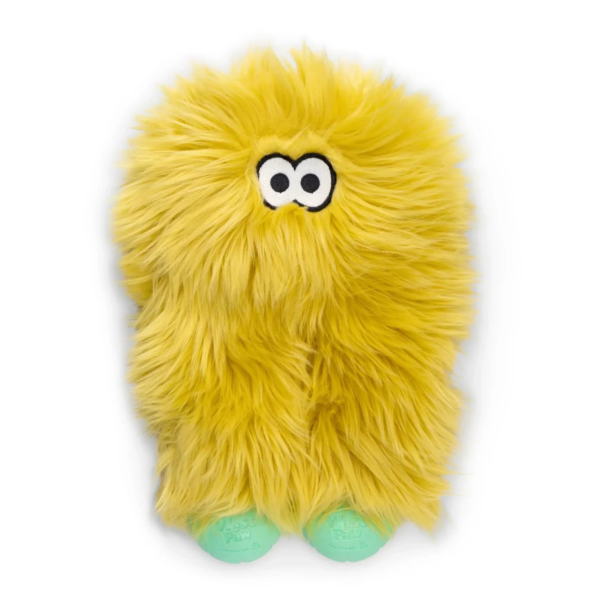 West Paw Squeaky Plush Dog Toy in Yellow with Soft Fur and Fun Design for Dogs