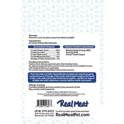 The Real Meat Company Air - Dried Blue Mussels Crunchy Dog Treats 5oz - Talis Us