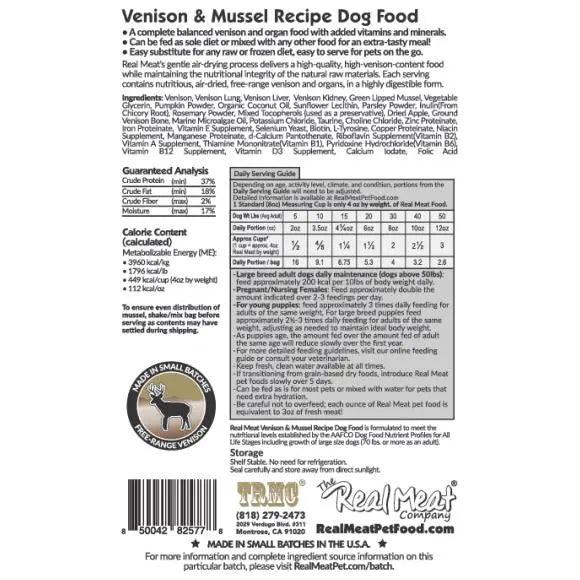 The Real Meat Company Air - Dried Venison with Mussels Dog Food 2lb - Talis Us