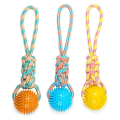ThoozyPet Knotted Tug Rope Dog Toy with TPR Spike Ball 16" - Talis Us