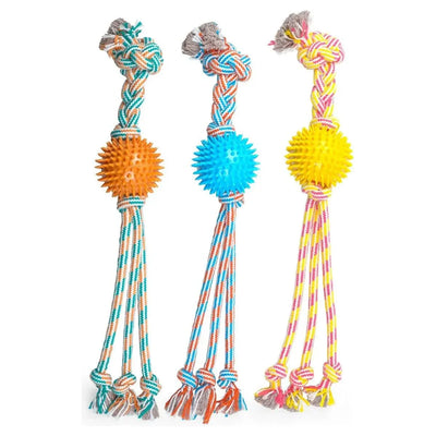 ThoozyPet Squid Tails Tug Rope Dog Toy with TPR Spike Ball 22" - Talis Us