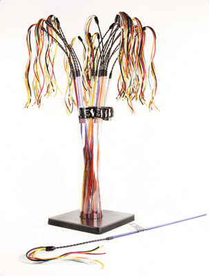 The PURRfect Satin Bouncer by Vee Enterprises features multicolored wires on a square base, fanning out like branches for playful cats, with a smaller braided toy in front—an interactive, multipurpose kitten and cat toy against a white background.