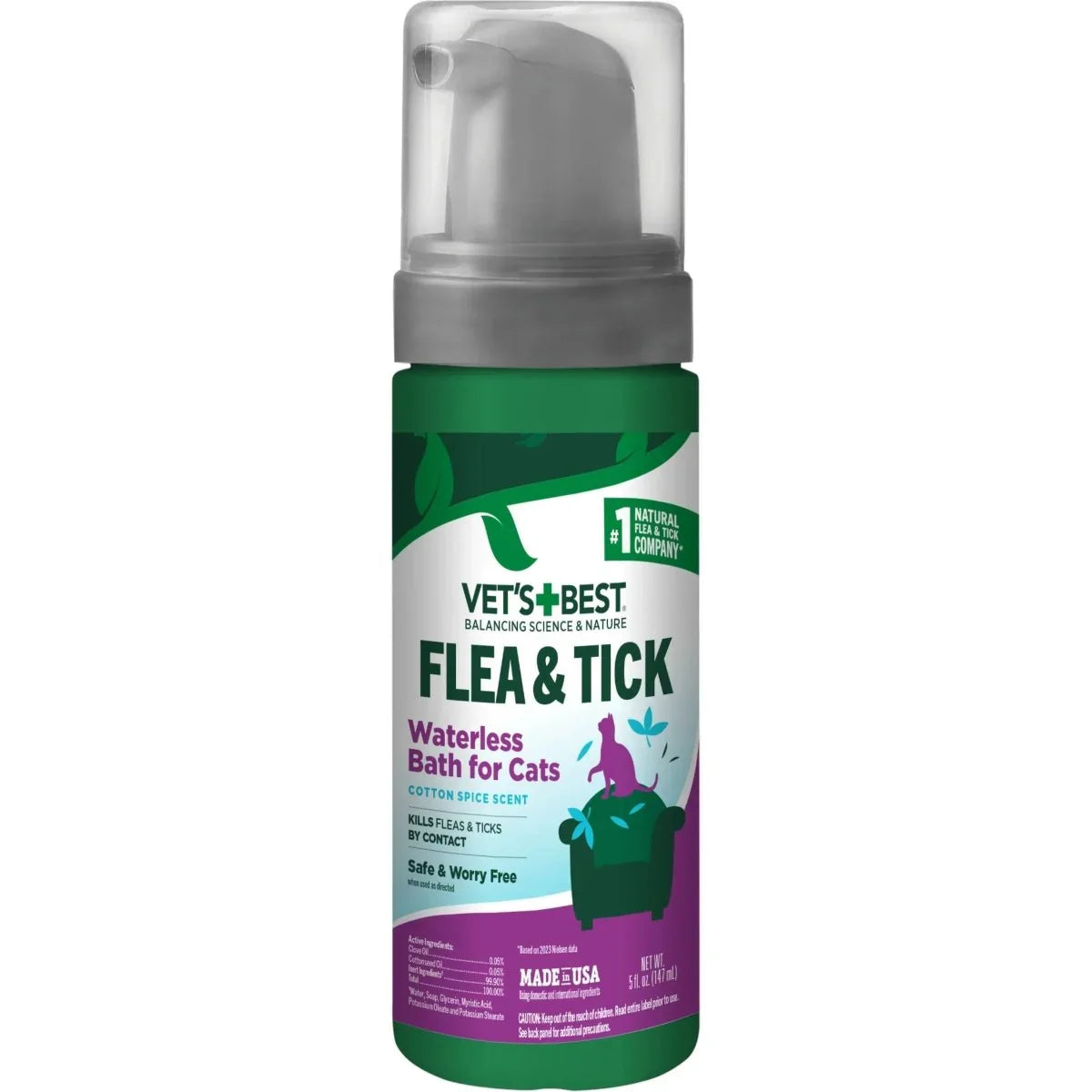 Vet's Best Flea & Tick Cotton Spice Scent Waterless Bath for Cats - Talis Us