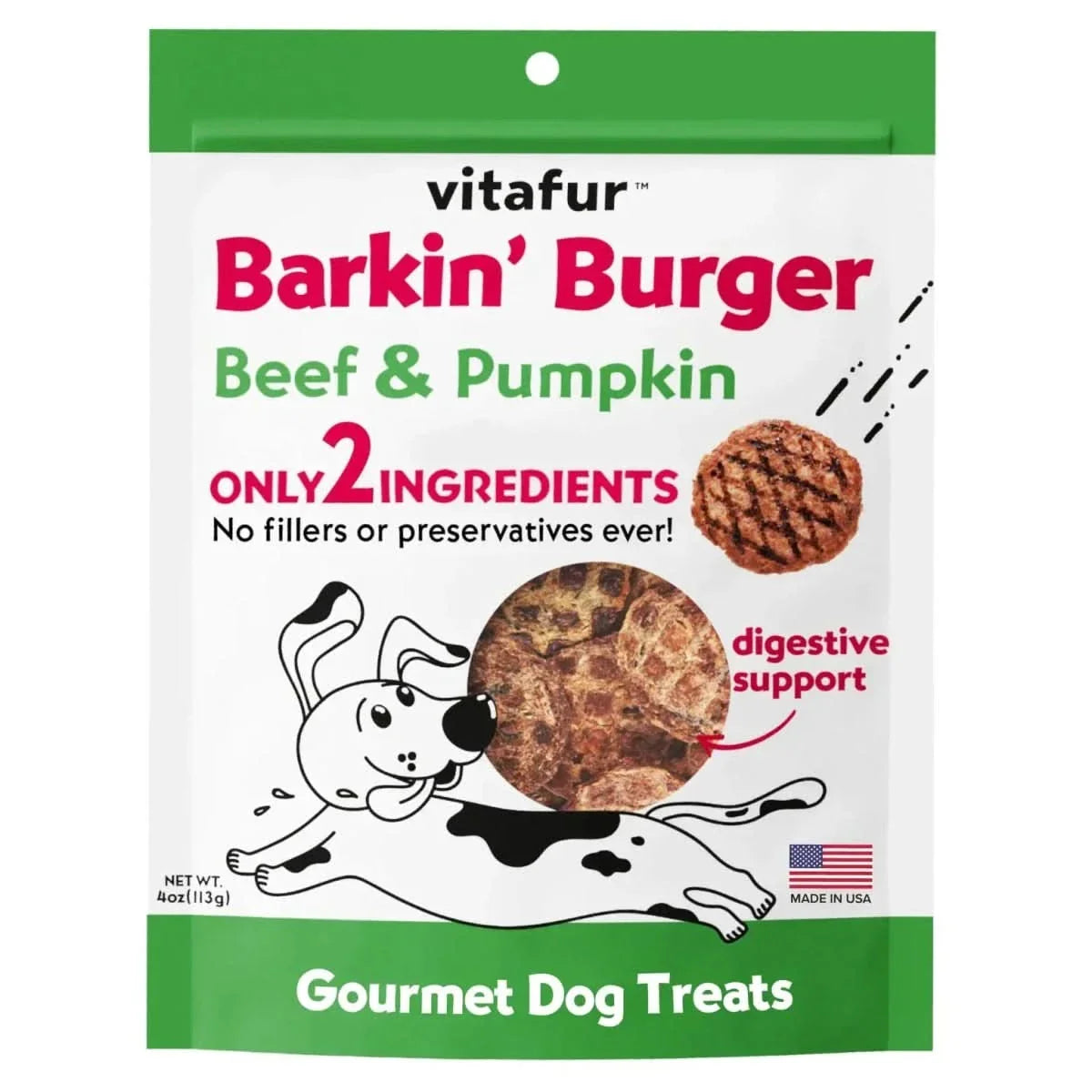 Vitafur Barkin Burger Beef & Pumpkin Dog Treat 4 oz - Talis Us