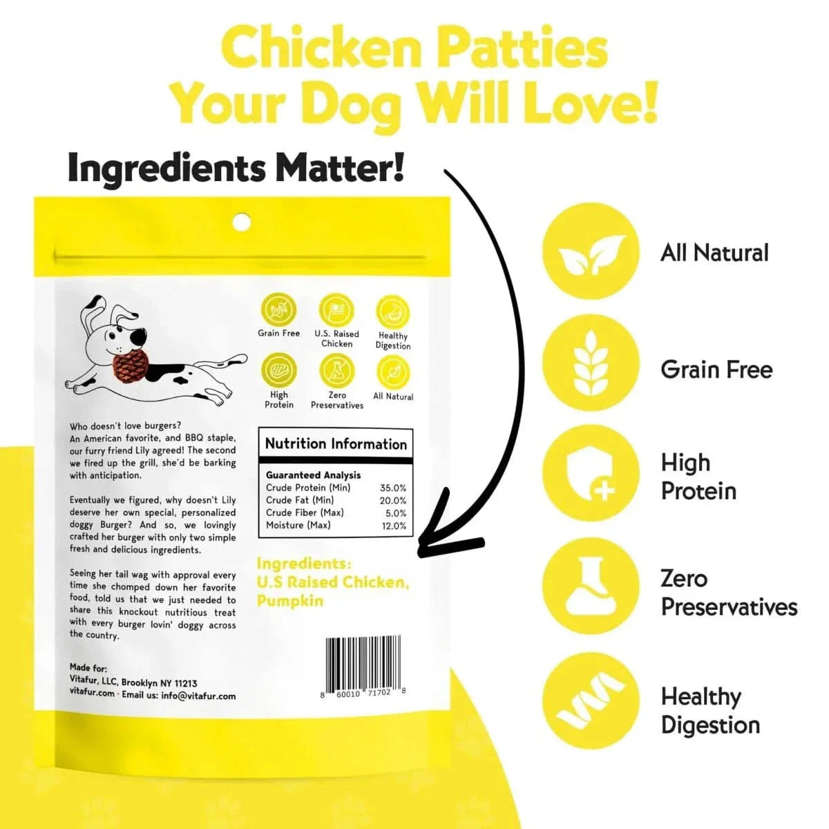 Vitafur Barkin Burger Chicken & Pumpkin Dog Treat 4 oz - Talis Us