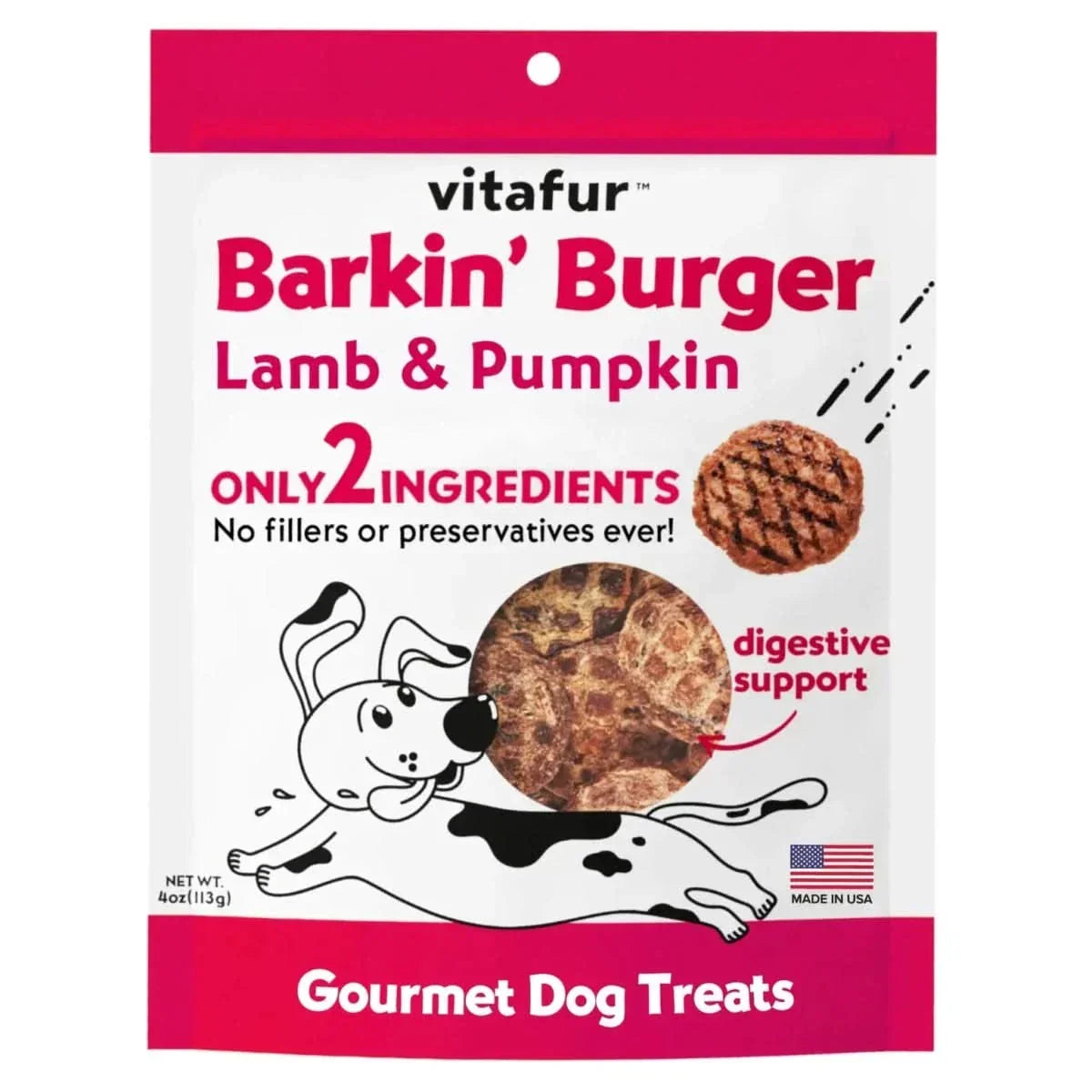 Vitafur Barkin Burger Lamb & Pumpkin Dog Treat 4 oz - Talis Us