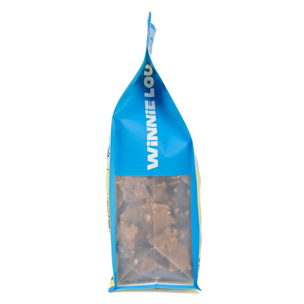 Winnie Lou air dried turkey and whitefish dog food in a resealable blue packaging