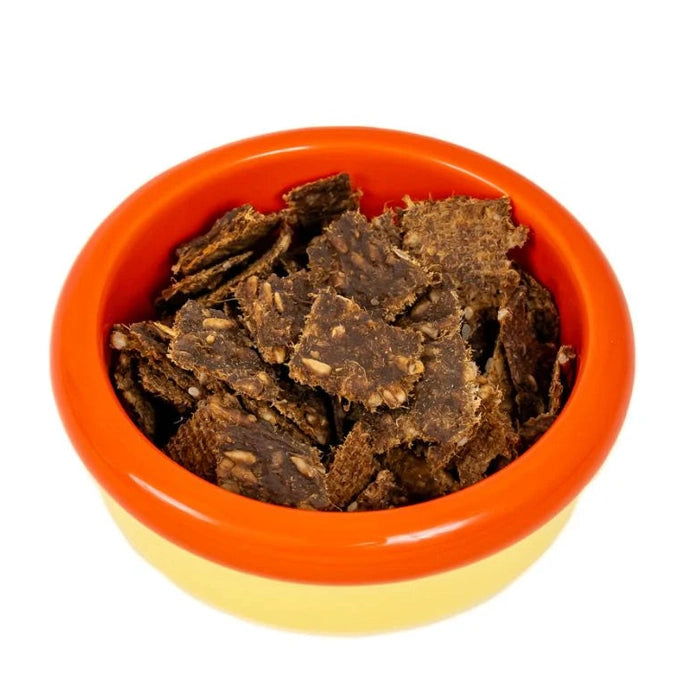 Bowl filled with air dried turkey and whitefish dog food for healthy canine snacks