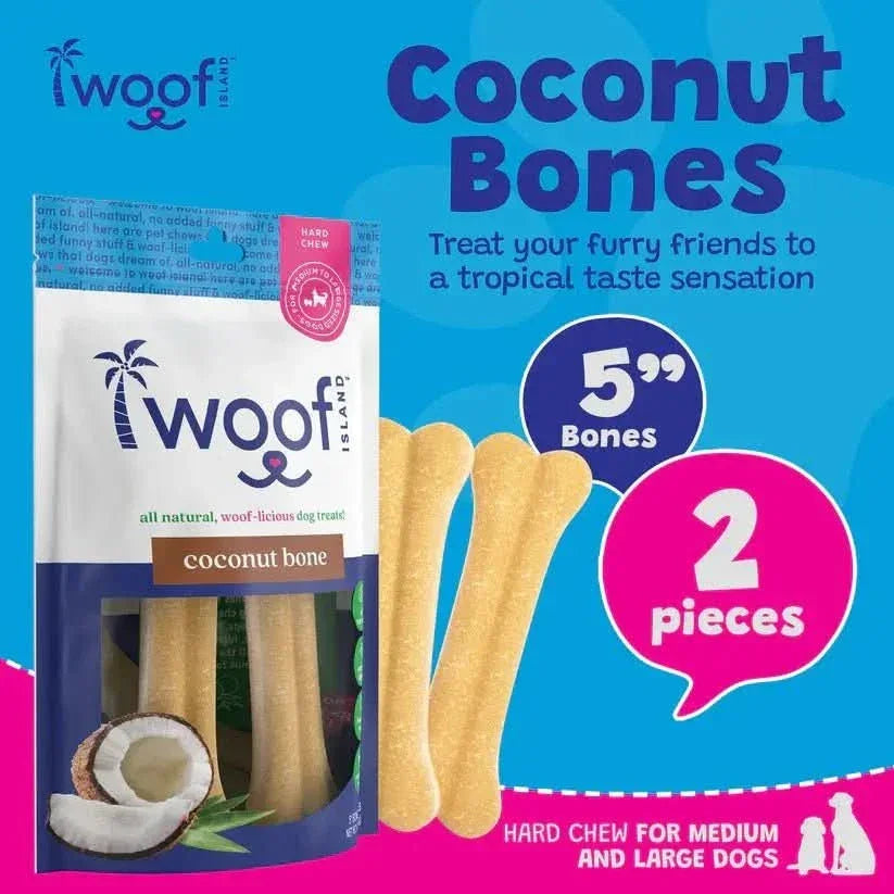 Woof Island Natural Rawhide Free Coconut Dog Bones Healthy Chews 2 pcs - Talis Us
