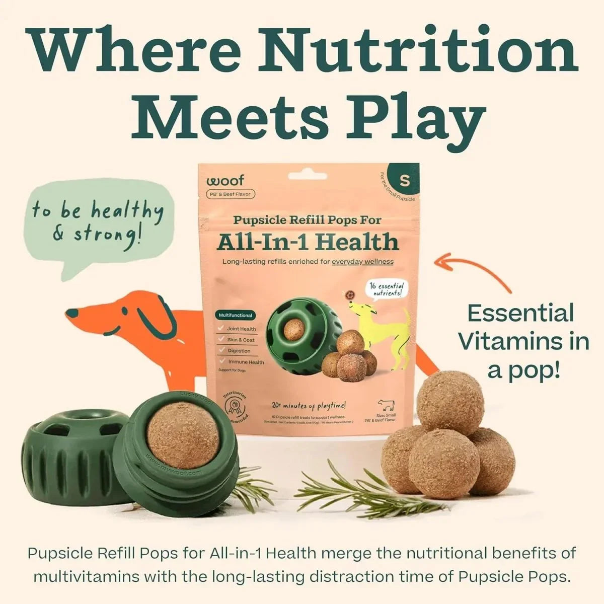 Woof Pet Pupsicle Pops Refills All - in - 1 Health Beef Grain - Free Lickable Dog Treats - Talis Us