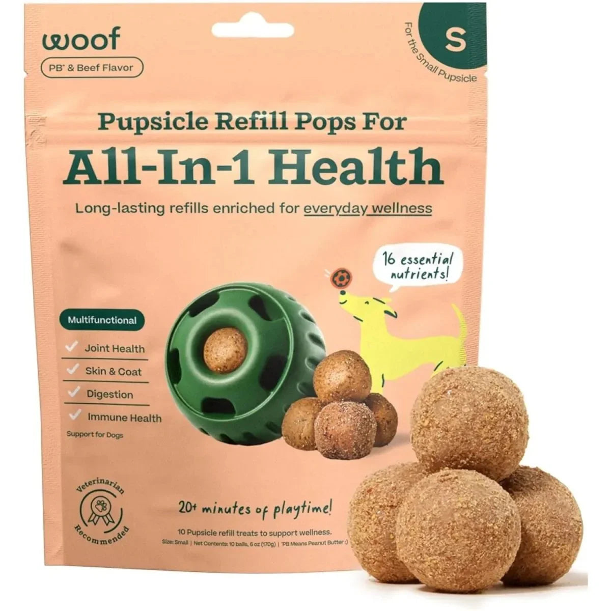 Woof Pet Pupsicle Pops Refills All - in - 1 Health Beef Grain - Free Lickable Dog Treats - Talis Us