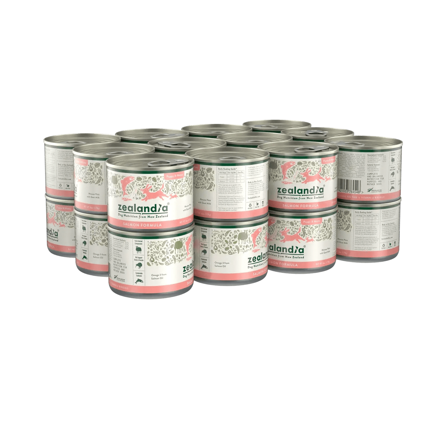 Zealandia high protein wet puppy food in stacked cans for nutritious puppy meals