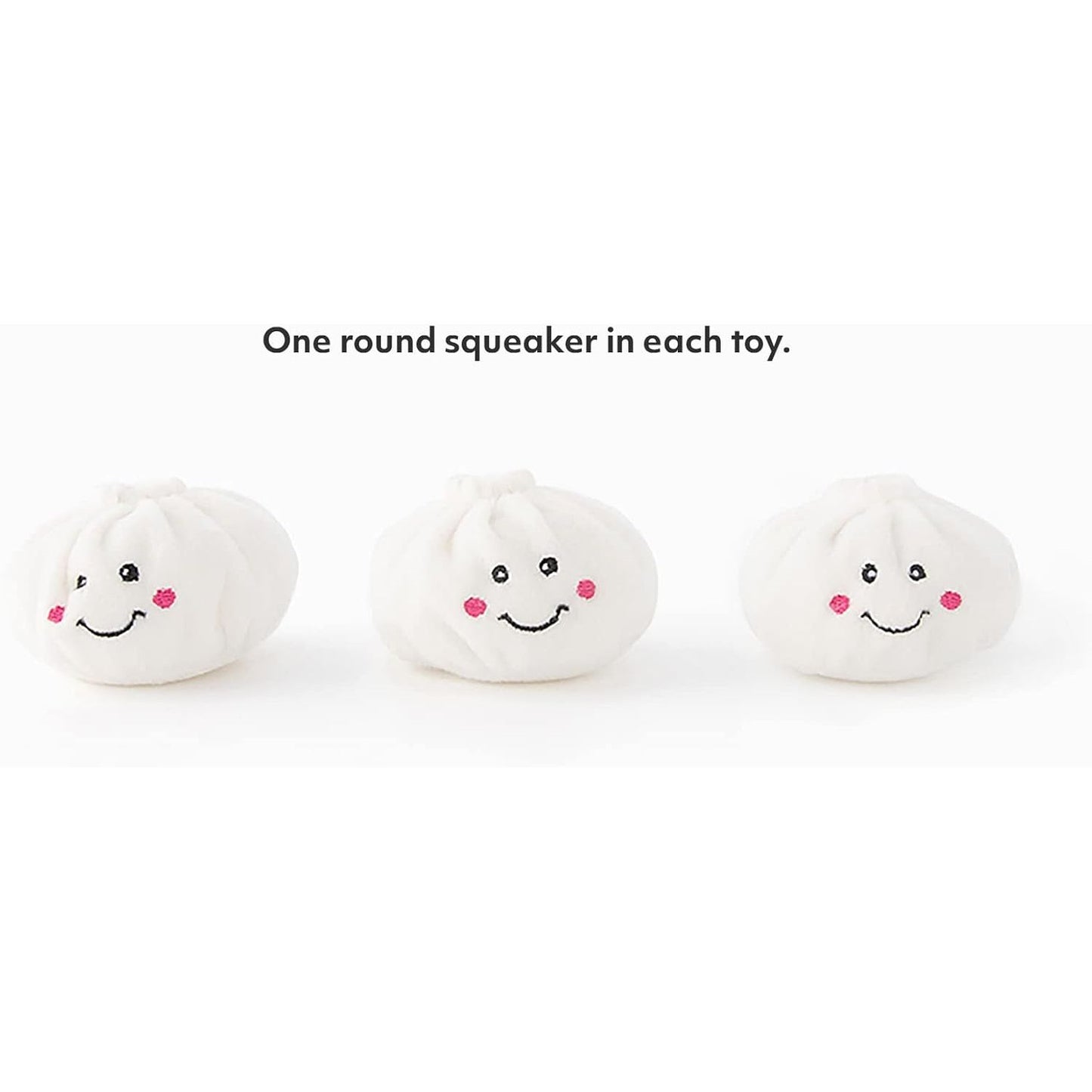 ZippyPaws interactive dog toys for puppies, featuring three plush squeaky dumpling toys