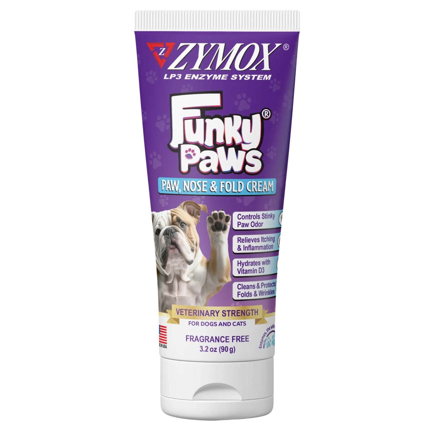 Zymox Funky Paws Paw and Nose Cream for Dogs in a 3.2 oz tube for skin relief and moisture