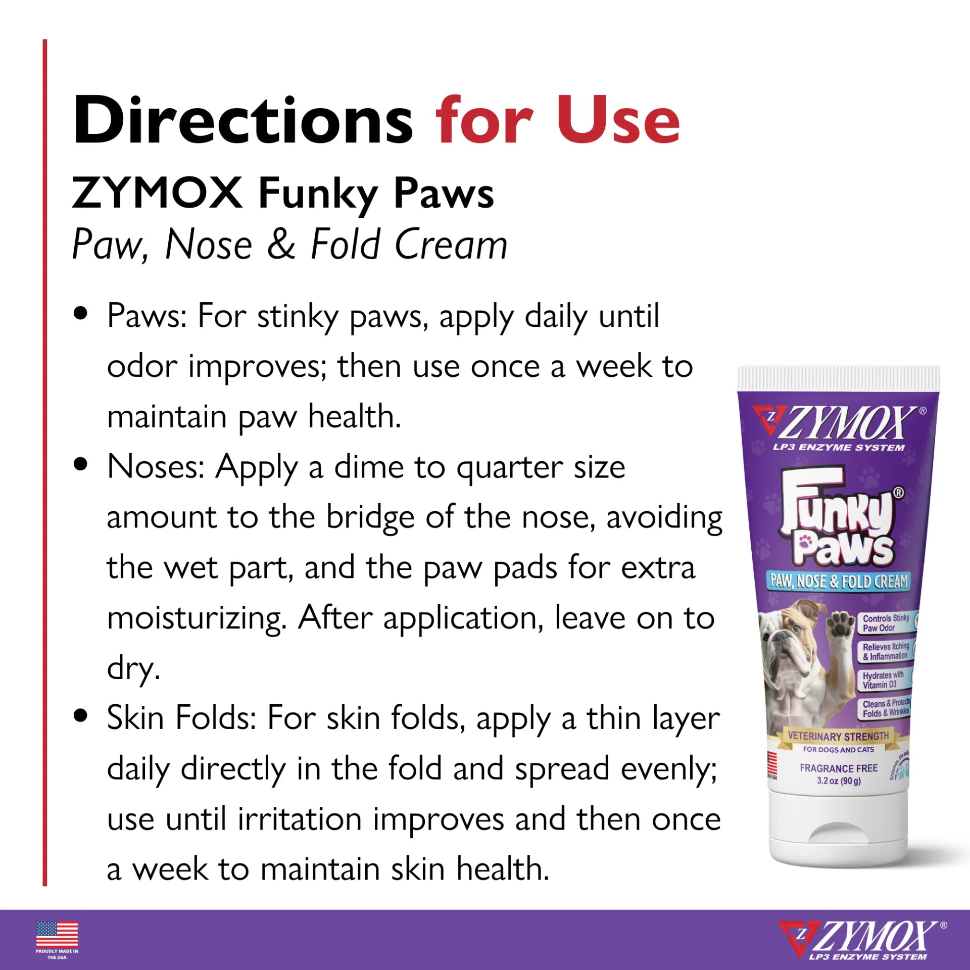 Zymox Funky Paws Paw and Nose Cream for Dogs for skincare with usage instructions for best results