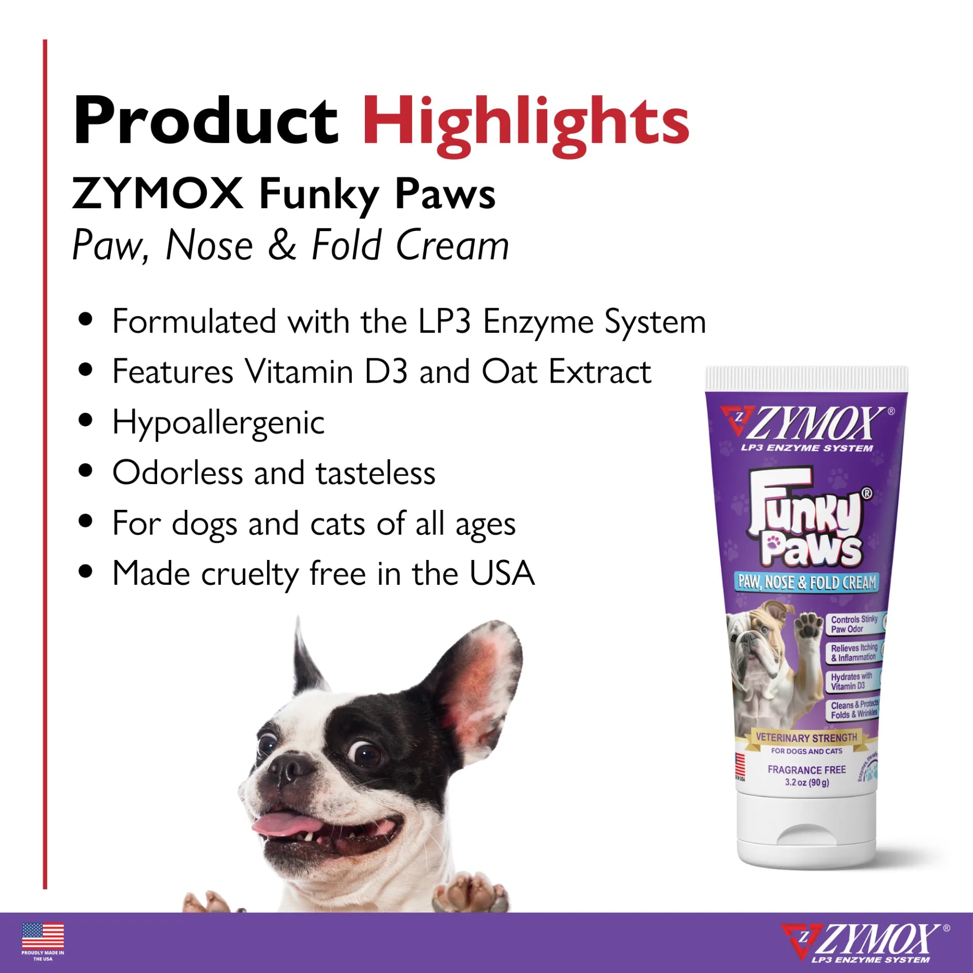 Zymox Funky Paws Paw and Nose Cream for Dogs in a Tube, Ideal for Dogs of All Ages