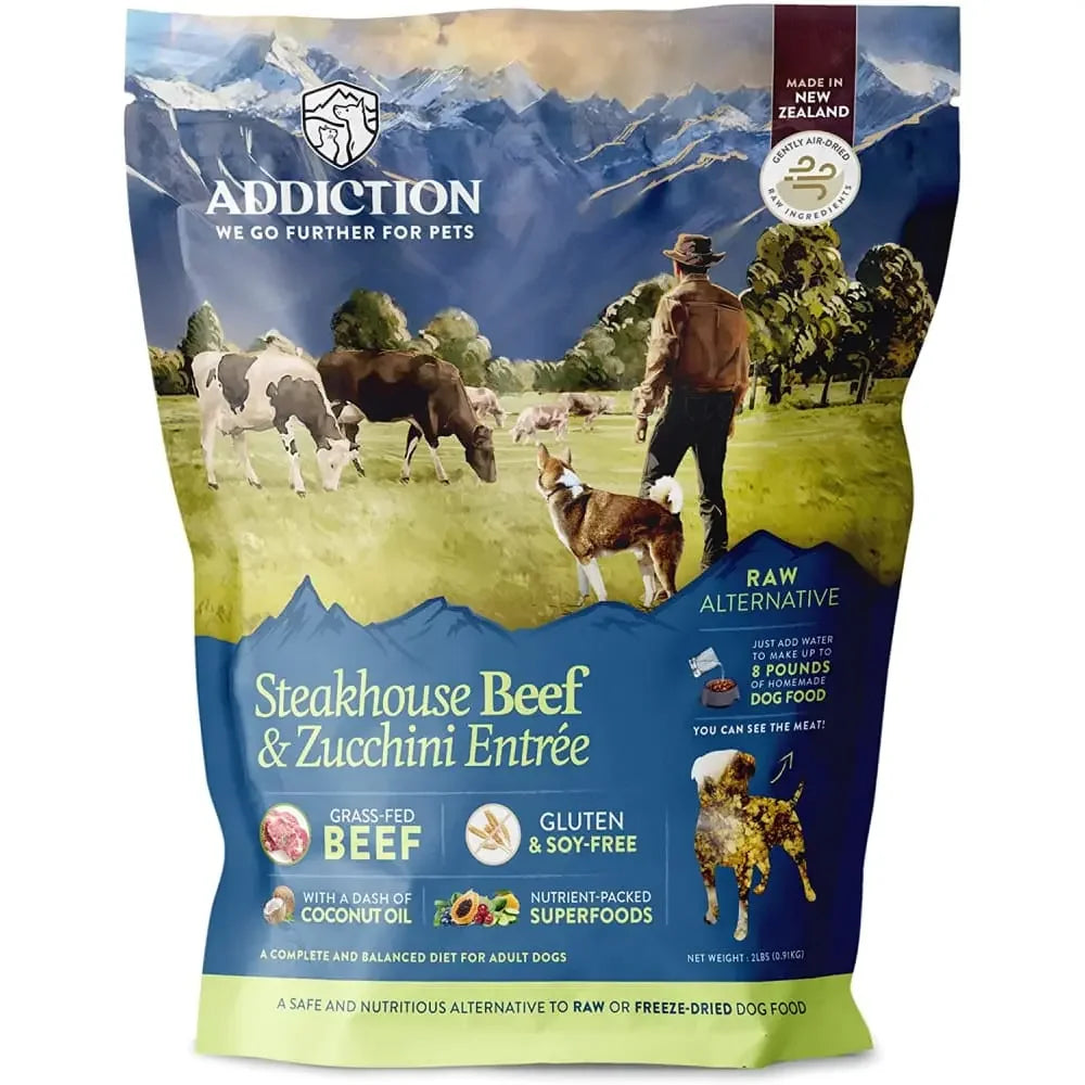 Addiction Steakhouse Beef & Zucchini Raw Alternative Digestive Skin Coat HealthDog Food 2 lb Addiction