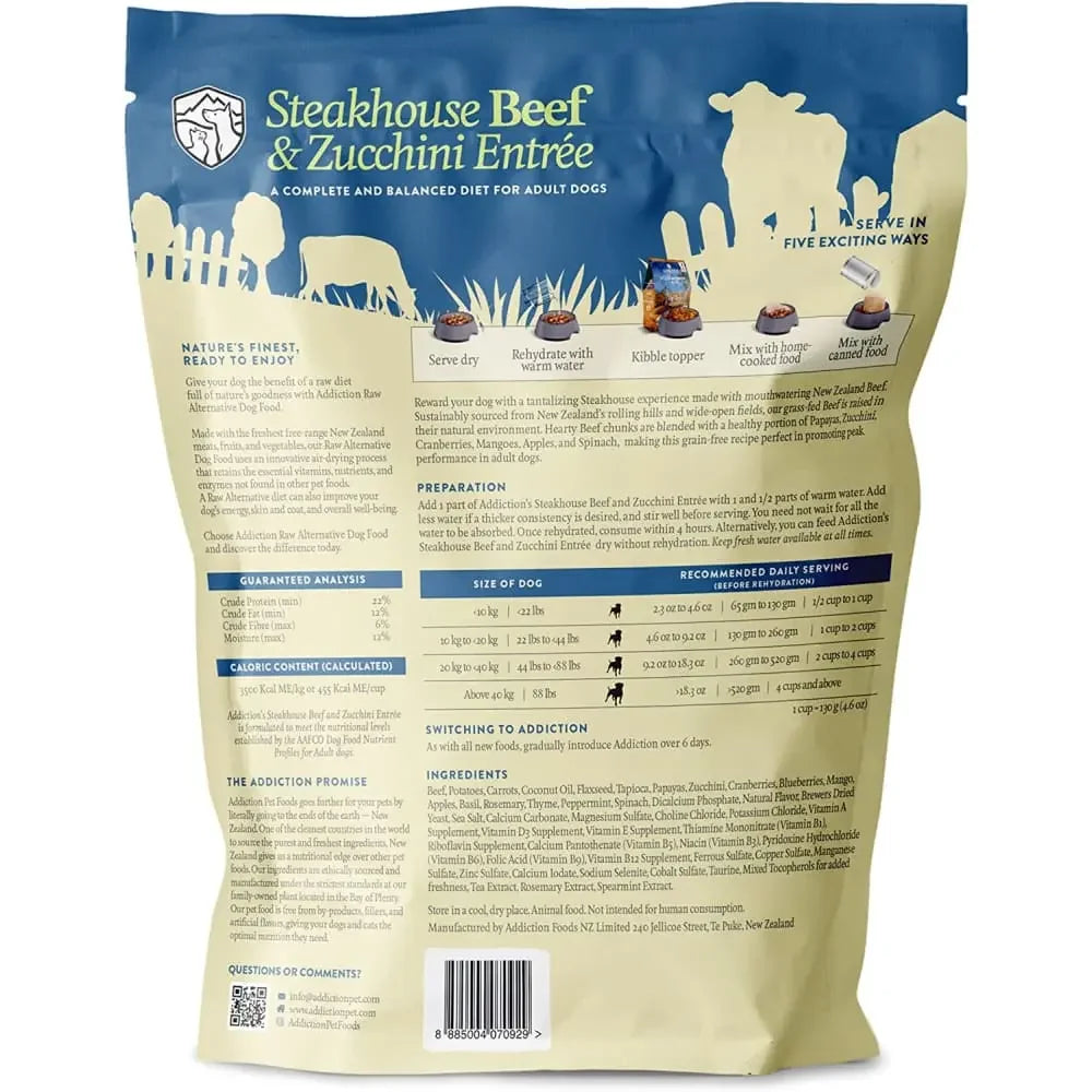 Addiction Steakhouse Beef & Zucchini Raw Alternative Digestive Skin Coat HealthDog Food 2 lb Addiction