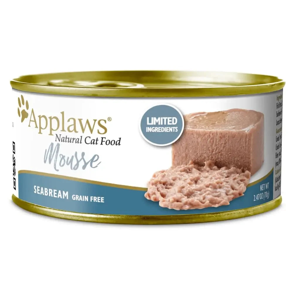 Applaws Natural Wet Cat Food Plain Mousse Seabream 2.47oz Can 24/cs Applaws