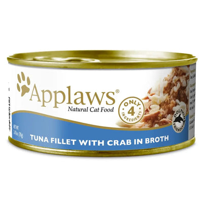 Applaws Natural Wet Cat Food Tuna Fillet with Crab in Broth 2.47oz Can 24/cs Applaws
